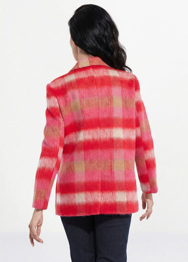 Manteau caban chaud tissu carreaux laine Carreaux Rose