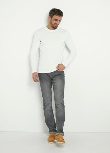 T-shirt col rond maille texturée épaisse Blanc