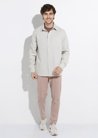Chemise chiné clair manches longues Beige