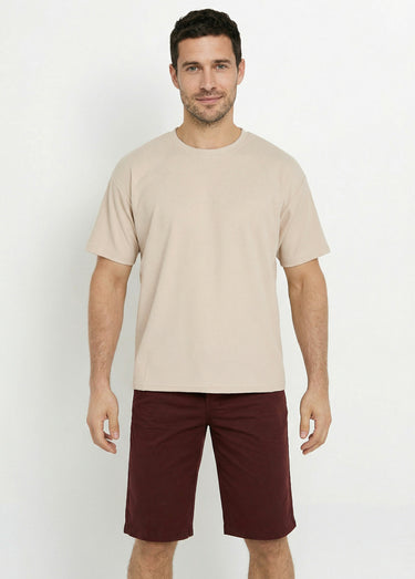 T-shirt maille texturée manches courtes Taupe