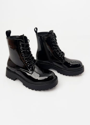 Bottines vernies style Combat boots Noir