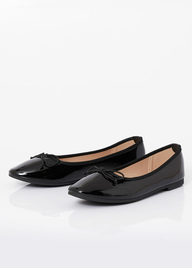 Ballerines vernies plates, petit noeud Vernis Noir