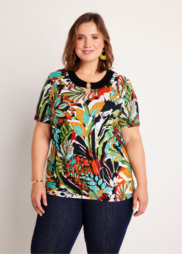 T-shirt manches courtes uni ou imprimé Paprika/Vert