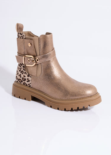 Bottines métallisées détail talon  léopard Taupe/Leopard