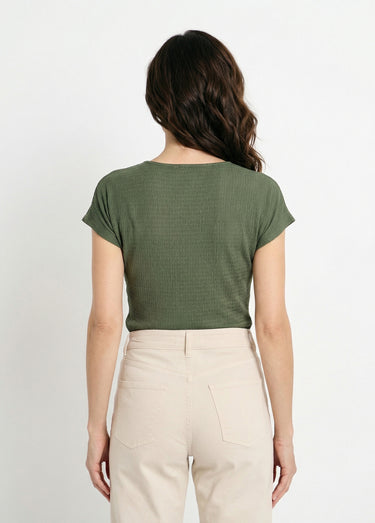 T-shirt maille gaufrée manches kimono Kaki