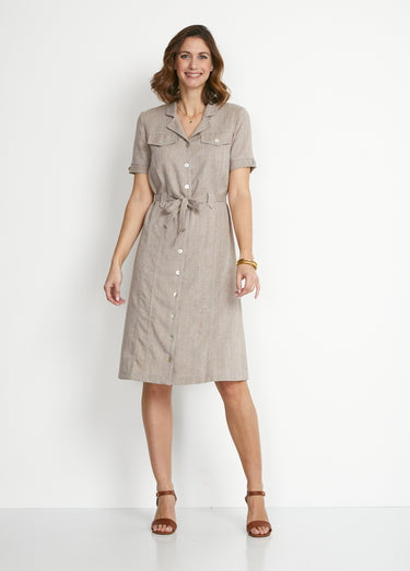 Robe-chemisier mi-longue coupe droite Beige