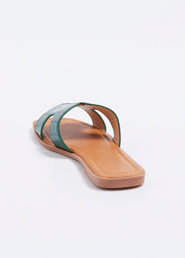 Mules plates vernies, imitation croco Vernis Vert