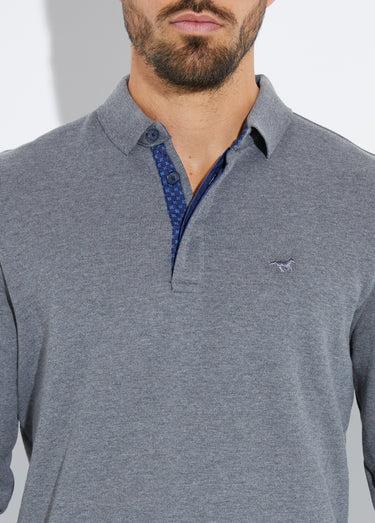 Sweat col polo, intérieur molletonné Gris
