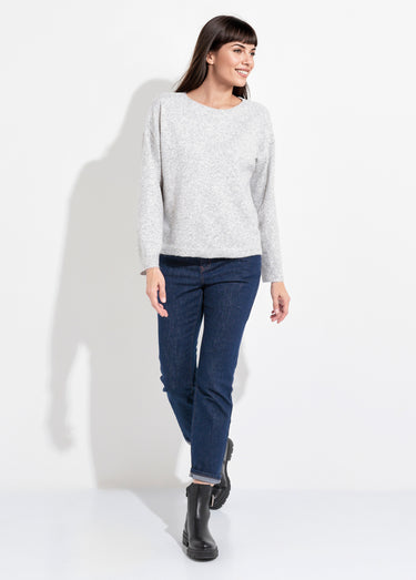 Pull col rond dégagé chaud avec laine Gris Clair