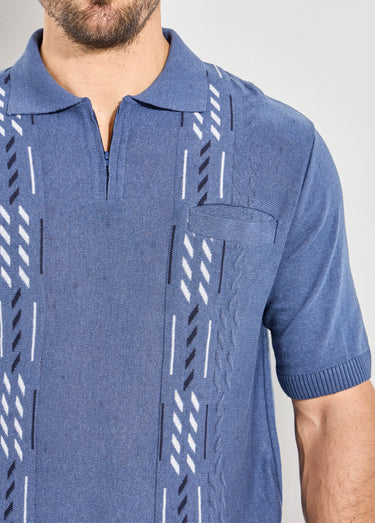Pull col polo zippé manches courtes Bleu