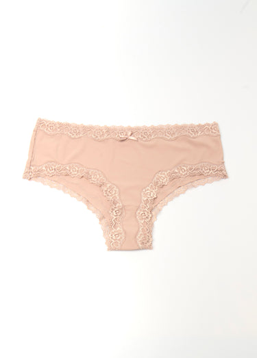 Shorties microfibre avec bords dentelle Blanc/Rose