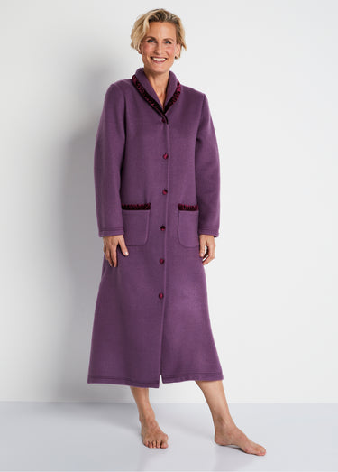 Peignoir robe de chambre long molleton Courtelle® Prune
