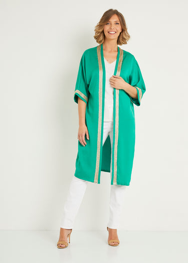 Veste longue fluide détails chic Vert