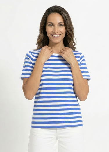 T-shirt marinière en coton stretch Bleu vif/blanc