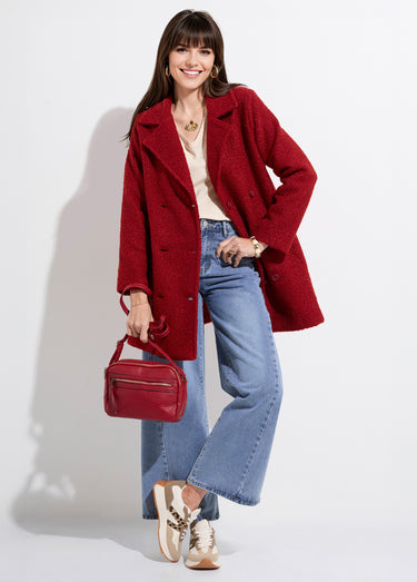 Caban long uni façon laine bouclée Brique