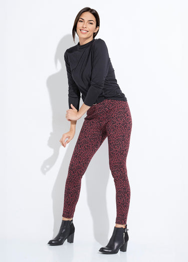 Legging imprimé léopard taille élastiquée Cassis/Noir