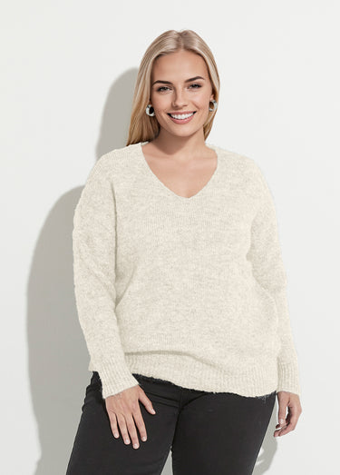 Pull col V fin et chaud avec laine Ecru