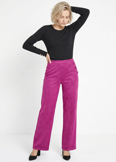 Pantalon droit ceinture élastiquée tissu suédé Cassis