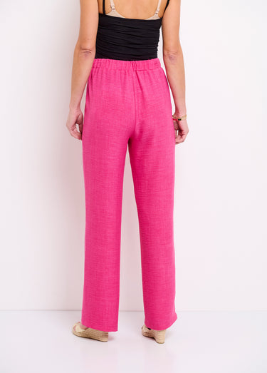 Pantalon large taille élastiquée aspect lin Rose