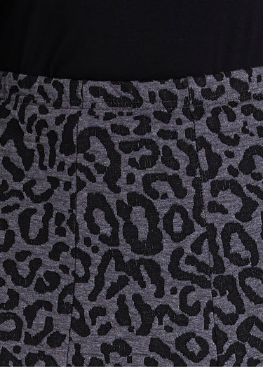 Jupe longue évasée maille jacquard Gris / Leopard