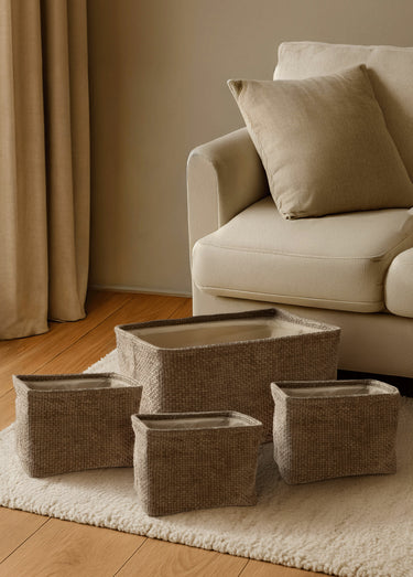 Set 4 paniers de rangement en tissu Taupe