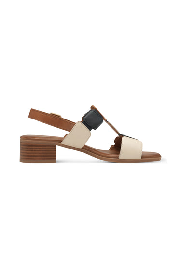 Sandales en cuir élastiquées à talon Marron