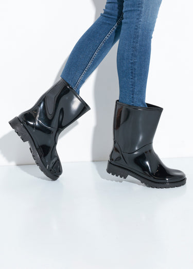 Bottines de pluie unies, semelle crantée Noir