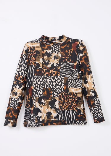 T-shirt col montant motif animalier maille chaude Noir/Orange