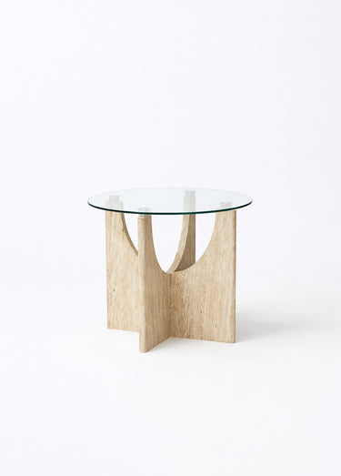 Table d'appoint verre et effet pierre Blanc/Beige