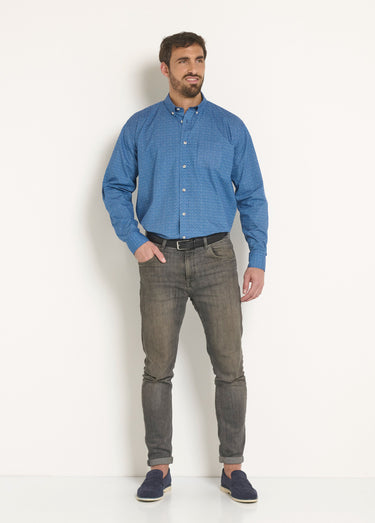 Chemise fantaisie manches longues coton Bleu