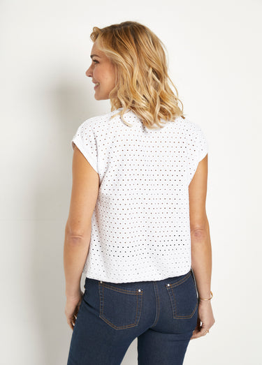 T-shirt ample blousant court uni col V Blanc