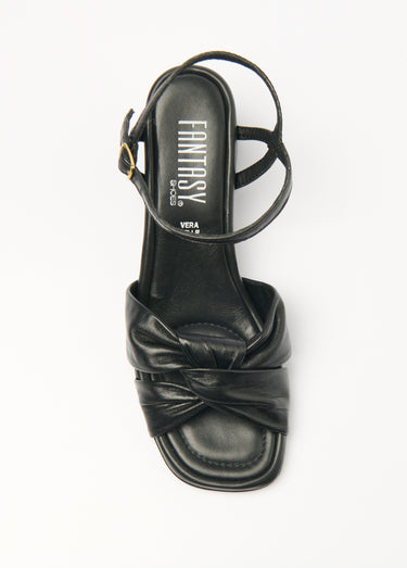 Sandales cuir à talon brides plissées Noir