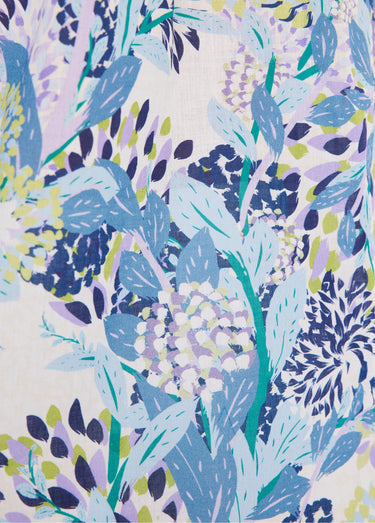 Tunique boutonnée longue fleurie Bleu / Blanc