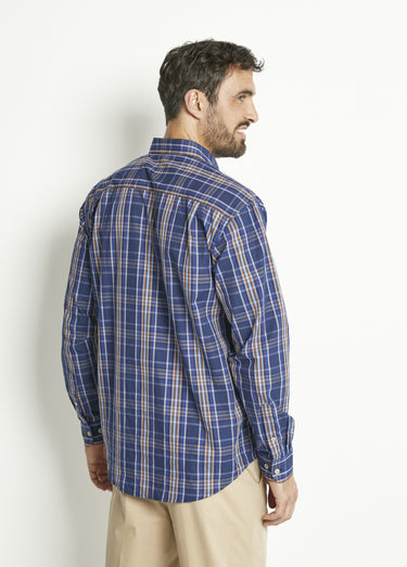 Chemise manches longues uni ou carreaux coton Carreaux Bleu