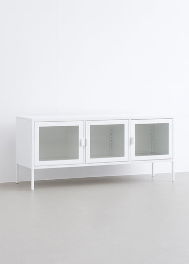 Buffet bas acier avec 3 portes vitrées Blanc