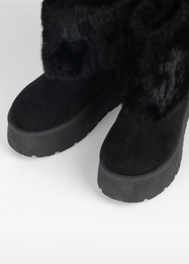 Boots compensées fausse fourrure Noir