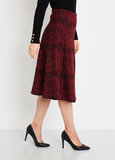 Jupe longue évasée maille jacquard Bordeaux Zebre