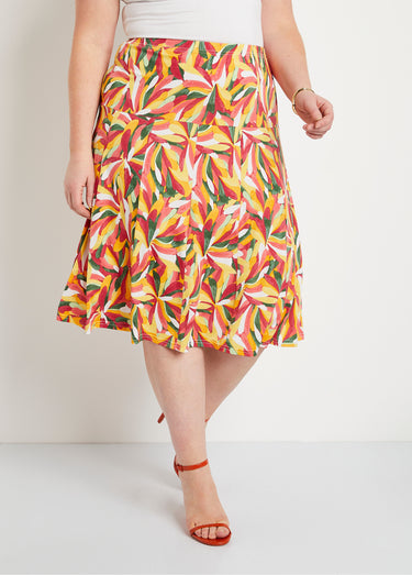 Jupe mi longue évasée imprimée Paprika/Miel