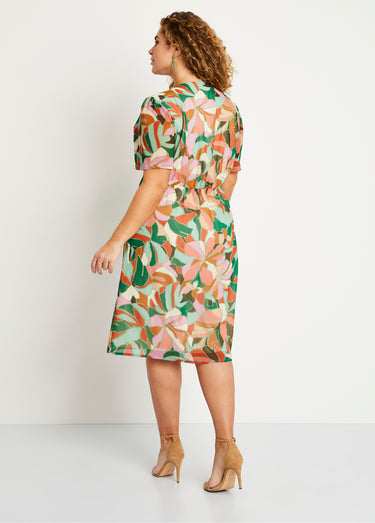Robe droite courte voile imprimé cérémonie Vert/Orange