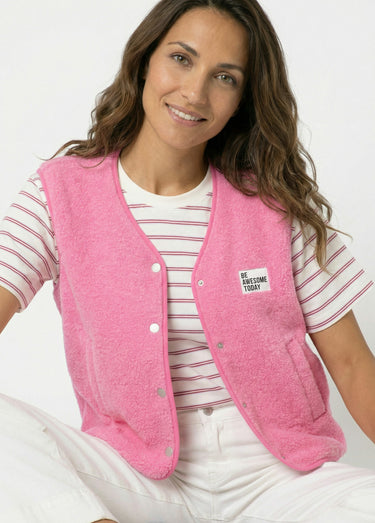 Gilet sherpa sans manches, patch Awesome Rose
