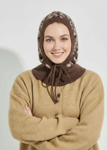 Cagoule maille léopard avec laine Leopard