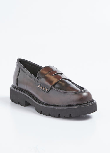 Mocassins cuir avec semelle épaisse crantée Marron