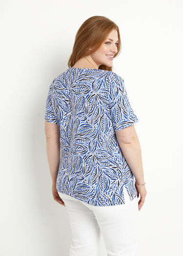 T-shirt long manches courtes col rond Imprime/Bleu