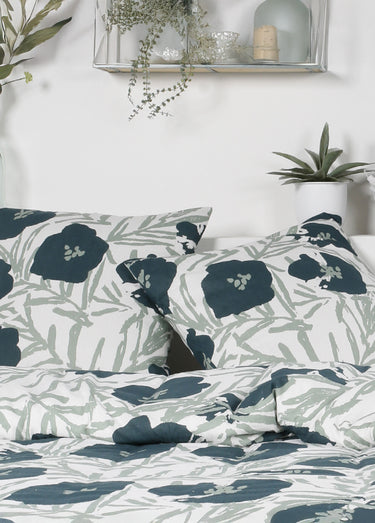 Parure flanelle 240 x 220cm, Coquelicots Vert/Blanc