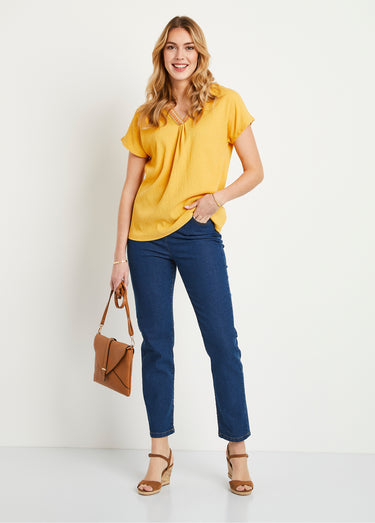 T-shirt long ample uni brodé Safran