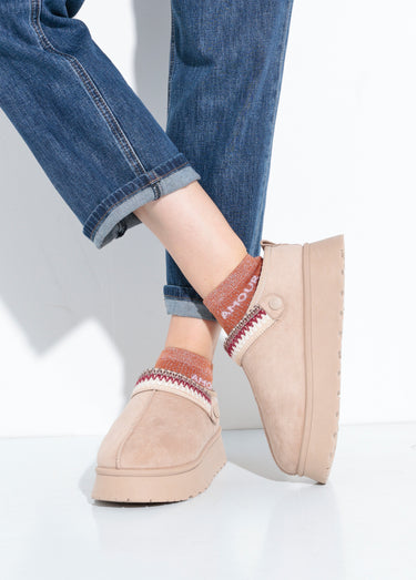 Mules compensées fourrées patte fantaisie Beige