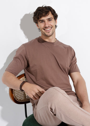 T-shirt col rond en coton épais Marron