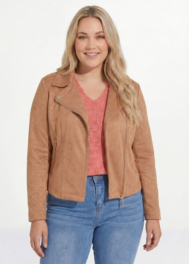 Veste de motard zippée en suédine Camel