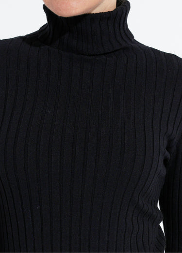 Pull col roulé fin, mailles plates Noir