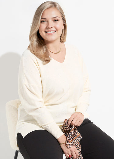 Pull maille fine jauge avec mini sequins Ecru